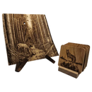 Pack cadeau en bois gravé - planche avec sous-verres