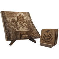 Pack cadeau en bois gravé - planche avec sous-verres