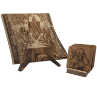 Pack cadeau en bois gravé - planche avec sous-verres