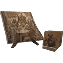 Pack cadeau en bois gravé - planche avec sous-verres