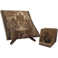 Pack cadeau en bois gravé - planche avec sous-verres